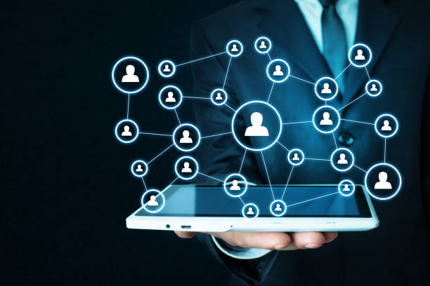 istock Businessman holding business connection and social network. 960313702