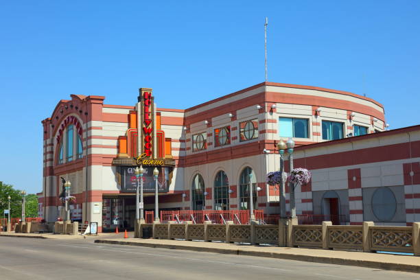 Aurora, Illinois, USA - June 9, 2017: Daytime view of the front entrance to the Hollywood Casino along W New York St in the downtown district
