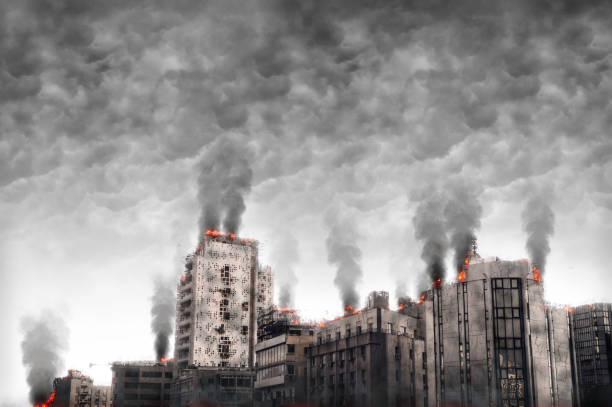 istock Fictitious city. Apocalyptic cityscape. Digital illustration 960320476