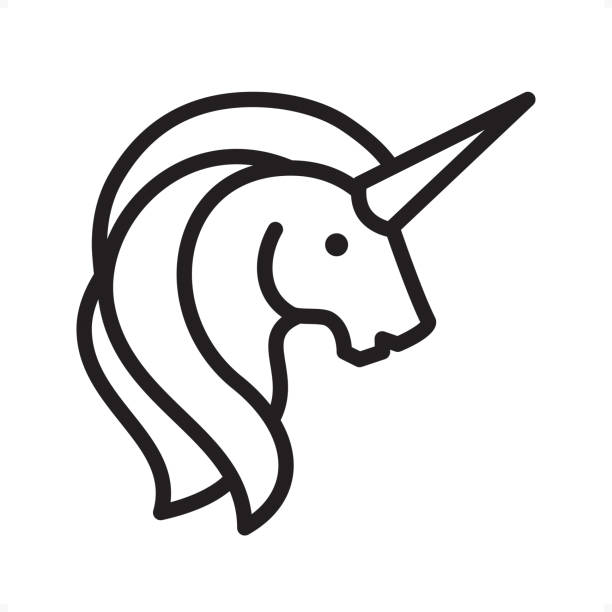 ilustraciones, imágenes clip art, dibujos animados e iconos de stock de unicornio - icono de contorno - pixel perfect - unicornio cabeza