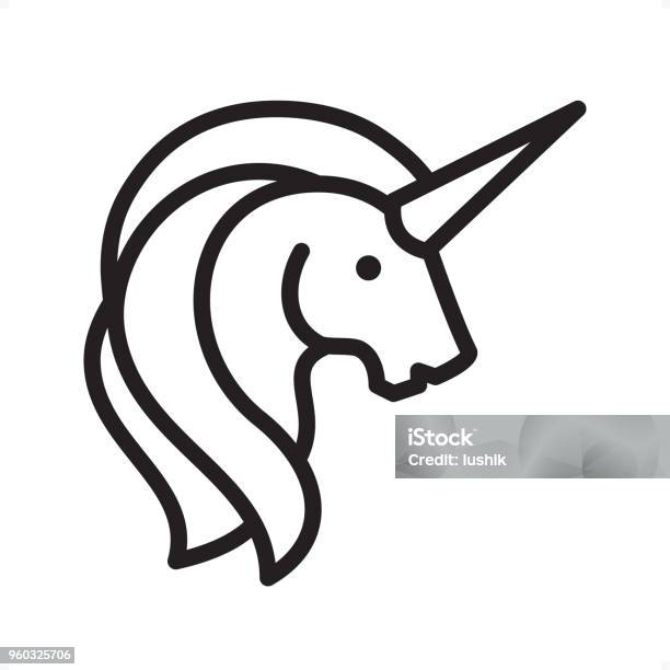 Unicorn Outline Icon Pixel Perfect Stock Illustration - Download Image Now - Unicorn, Icon Symbol, Head