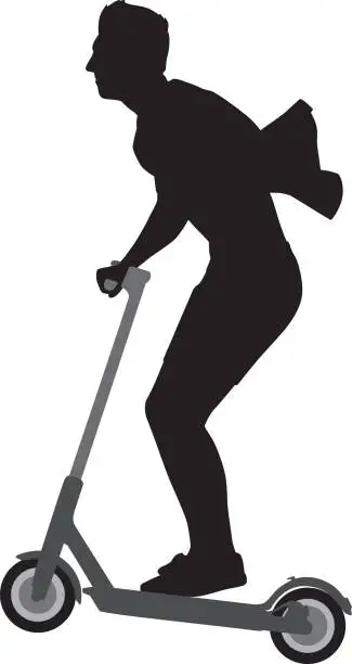 Vector illustration of Young Man Riding Scooter Silhouette