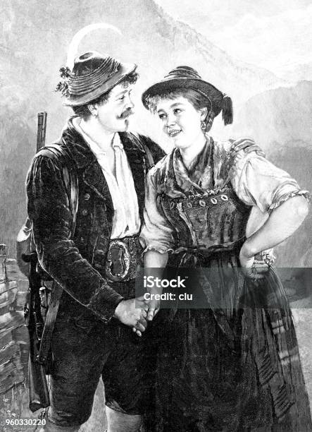 Young Lovers In The Mountains Stock Illustration - Download Image Now - 1890-1899, 1898, 19th Century