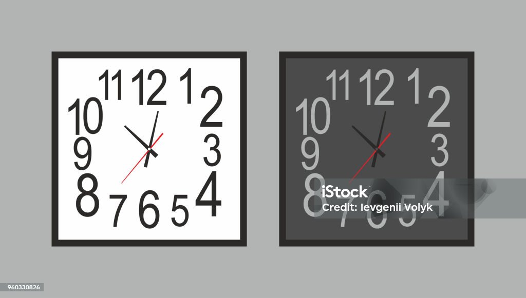Basic Square Clock Square Wall Clock Stock Illustration - Download Image Now - Business ...