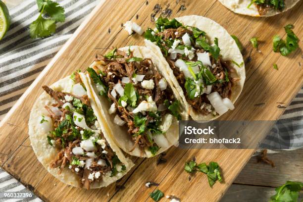 Spicy Homemade Beef Barbacoa Tacos Stock Photo - Download Image Now - Taco, Beef, Mexican Culture