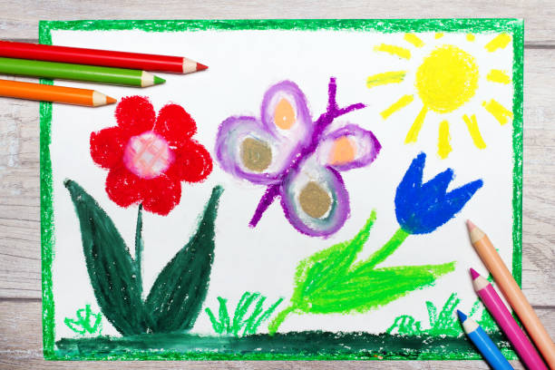 istock Colorful hand drawing: Springtime, butterfly and cute flowers. 960340680