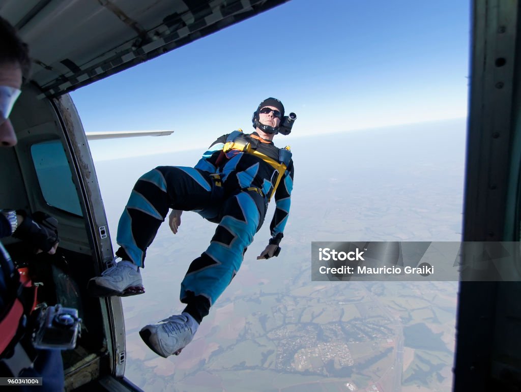 Paratrooper jum from the airplane Airplane jump Airplane Stock Photo