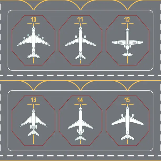 Vector illustration of seamless pattern with airplanes on the terminal apron