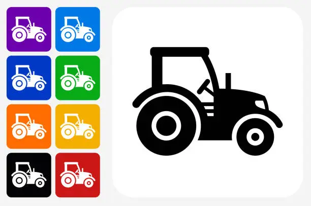 Vector illustration of Tractor Icon Square Button Set