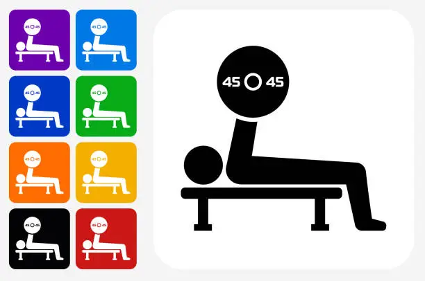 Vector illustration of Bench Press Icon Square Button Set