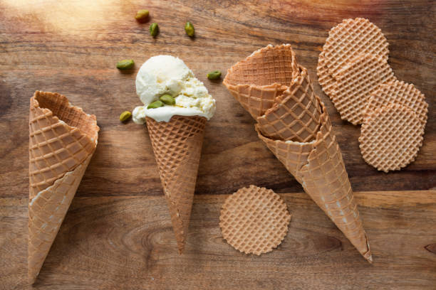 istock Ice cream waffles and pistachio ice cream 960349664