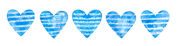 декоративная сине-белая полосатая коллекция сердец. - frozen cold spray illustration and painting stock illustrations