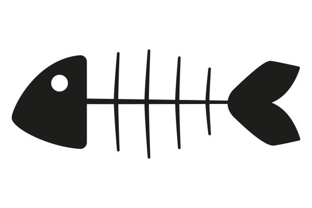 ilustrações de stock, clip art, desenhos animados e ícones de black and white fish skeleton silhouette - desperdício alimentar