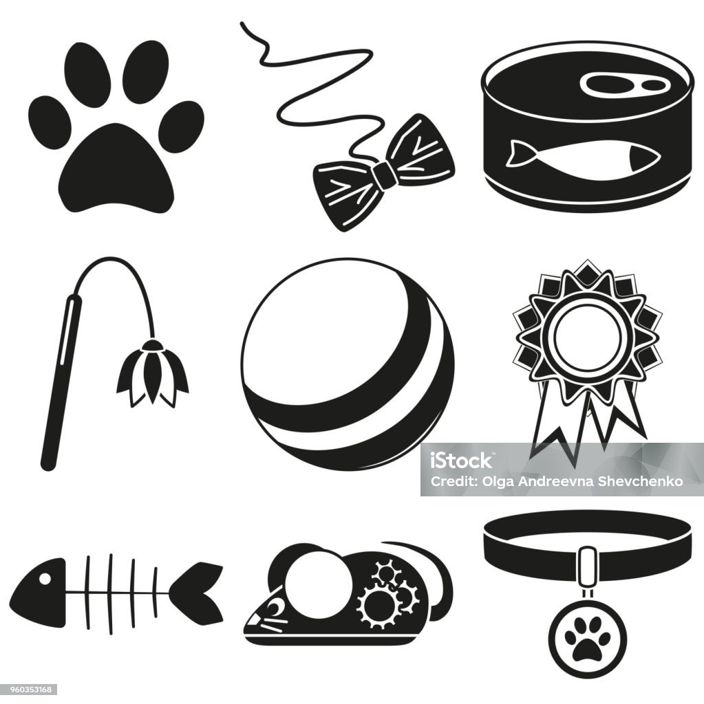 Black And White 9 Cat Care Silhouette Elements Stock Illustration -  Download Image Now - Animal, Animal Body Part, Award - iStock