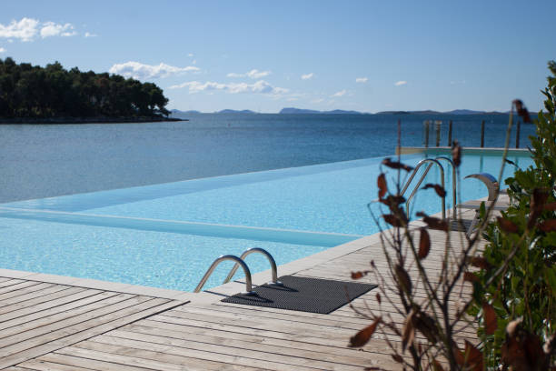 istock empty luxury swimming pool with sea view 960353578