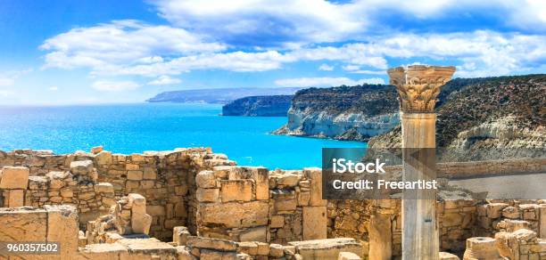 Ancient Temples And Turquoise Sea Of Cyprus Island Stock Photo - Download Image Now - Republic Of Cyprus, Cyprus Island, Paphos