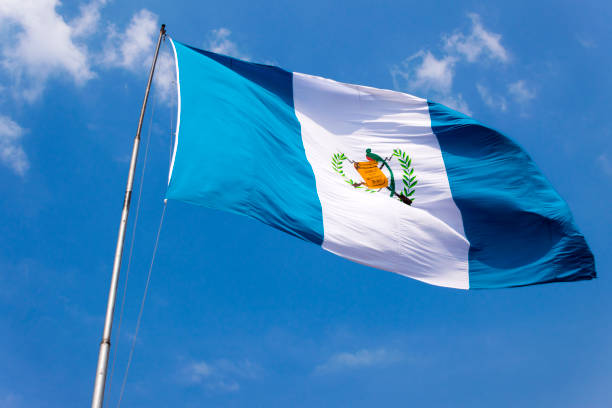istock Guatemala flag, national symbol, waving on the wind 960360014