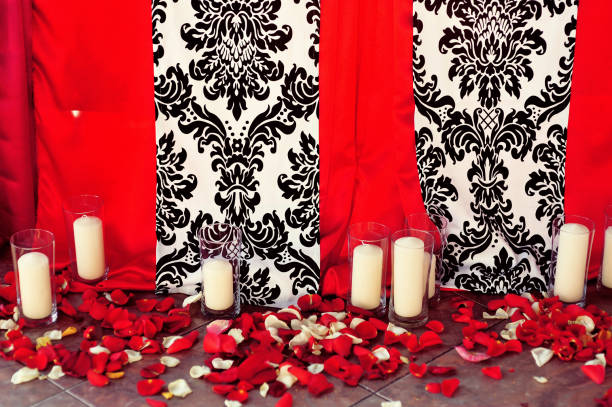 istock Wedding table decoration with flowers and art elements. Wedding decor. Close up of table appointments. Luxury catering at event 960366888