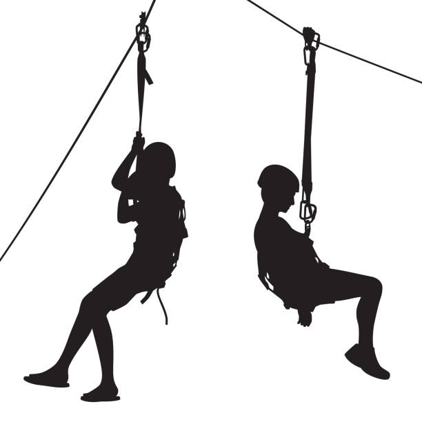 zip line sylwetki dzieci - child silhouette pre adolescent child youth culture stock illustrations