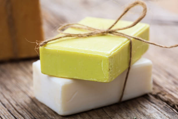 istock Natural handmade soap bars on wooden background 960370712