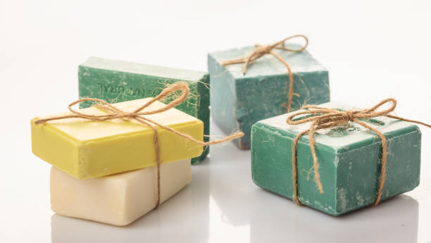 istock Natural handmade soap bars on white background 960371744
