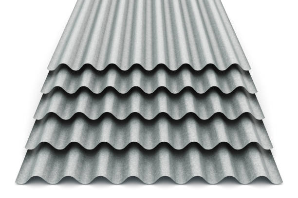 istock Group of wave shaped zinc-plated metal sheets 960374764