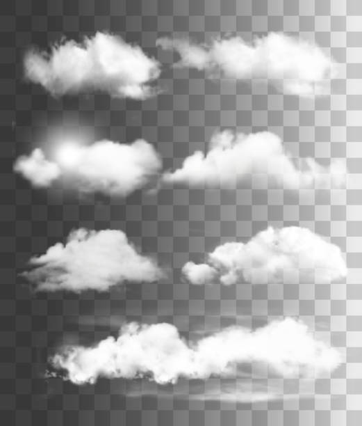 satz von transparenten verschiedenen wolken. vektor. - air vertical outdoors nature stock-grafiken, -clipart, -cartoons und -symbole