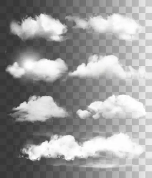 Vector illustration of Set of transparent different clouds. Vector.