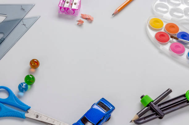 istock School supplies on white flat lay background 960396808