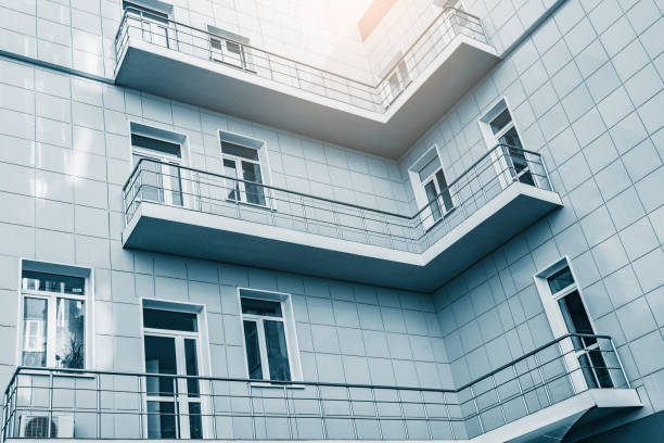 Balconies in the corner of the building.
