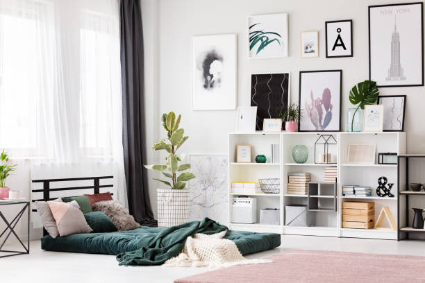 istock Pink and green bedroom interior 960404082