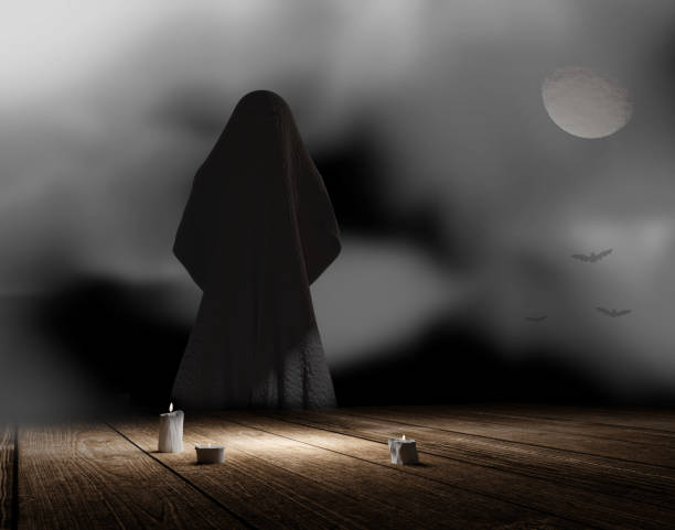 unidentified thing in the night with fog and moon 3d rendering