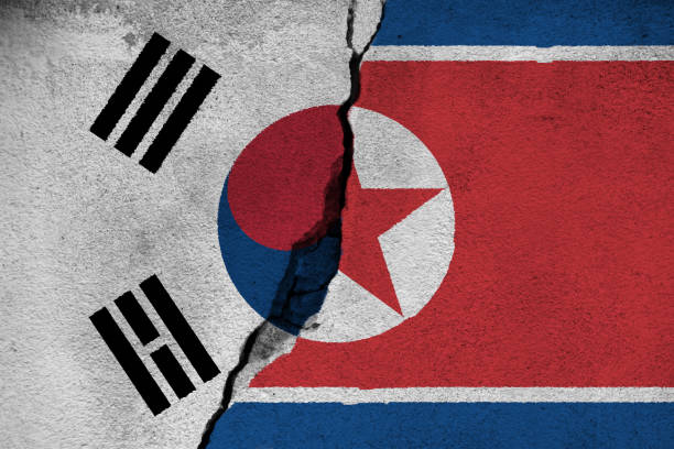 relaciones de corea del norte y del sur de ilustración 3d - south corea fotografías e imágenes de stock