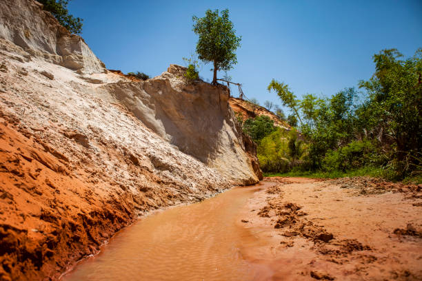 Fairy Stream Canyon Red river between rocks and jungle Mui Ne Vietnam. Discovery Vietnam Travel so beautiful