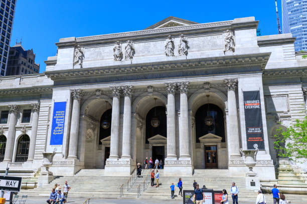 New York Public Library is an emblematic building located in the East of Bryant Park in Manhattan (NYC) stock photo