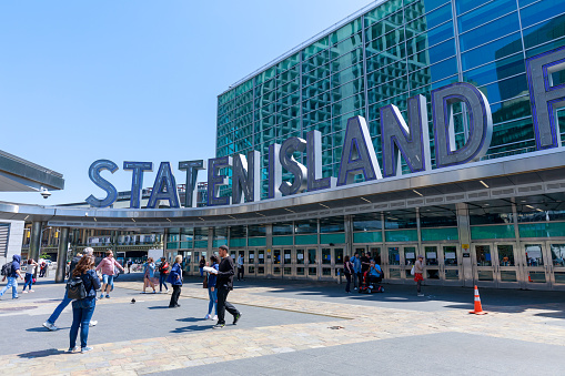New York, USA - May 9, 2018 : The Staten Island Ferry terminal in Lower Manhattan, NYC