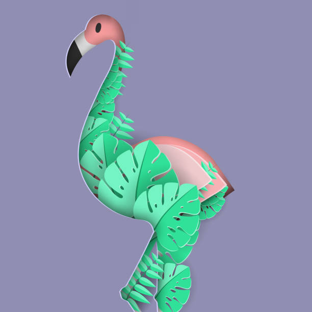istock Tropical leaf and Flamingo Summer Banner,Paper art graphic Background 960435618