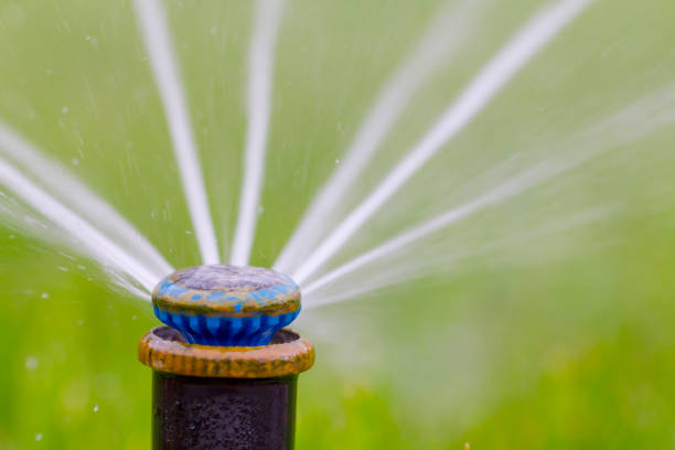 istock automatic sprinkler system watering the lawn on a background of green grass 960436132