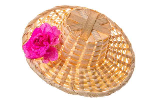 istock festive straw hat with flower isolated on white background, close up 960440666
