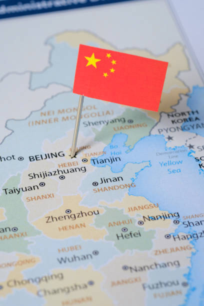 istock China pinned on the map with flag 960450480