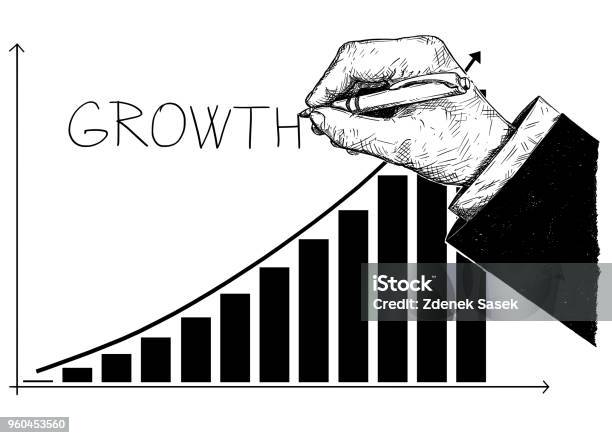 Kartun Histogram Financial Chart Atau Grafik Dan Tangan Menulis Word Growth Ilustrasi Stok - Unduh Gambar Sekarang