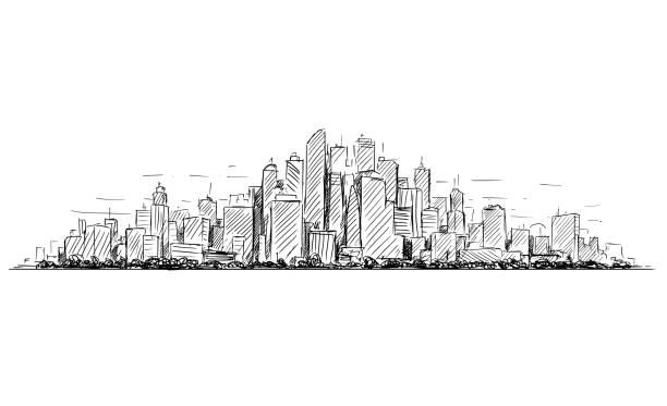 istock Vector Artistic Drawing Sketch of Generic City High Rise Cityscape Landscape with Skyscraper Buildings 960454388