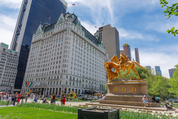 William Tecumseh Sherman Monument behind The Plaza hotel in Manhattan, NY stock photo