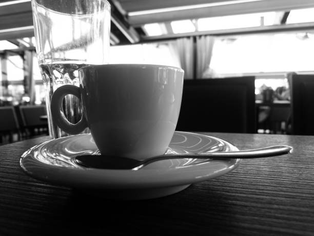 Morning cup of coffee at the restaurant, bar. A warm atmosphere, a trip, a job, a good mood