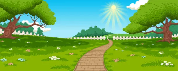 Vector illustration of Countryside - meadow and path background