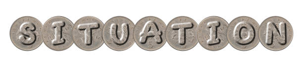istock SITUATION written with old British coins on white background 960476608