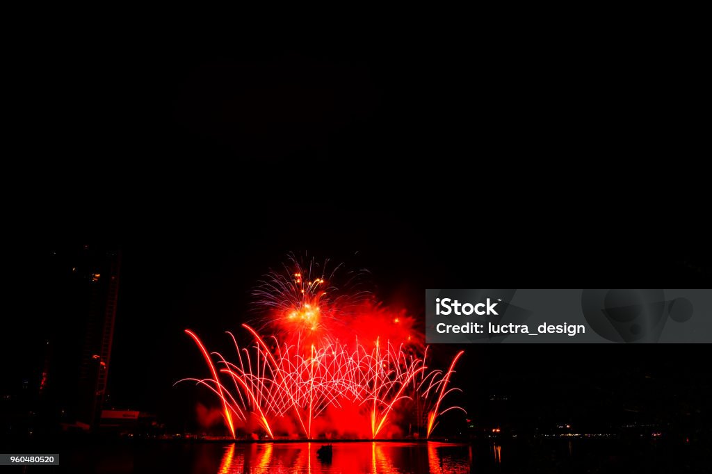 New Year's fireworks against the sky New Year's fireworks against the sky. Happy holiday 2019 Stock Photo