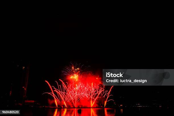 New Years Fireworks Against The Sky Stock Photo - Download Image Now - 2019, Anniversary, Black Color