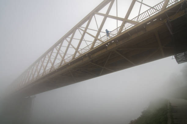 istock Woman walking alone across the bridge 960489572