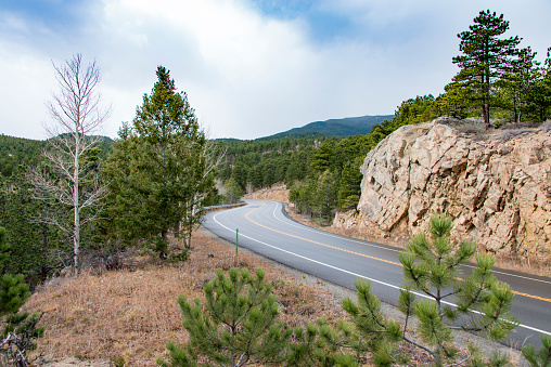 Highway road in Rocky Mountains National Park, Denver, Colorado.